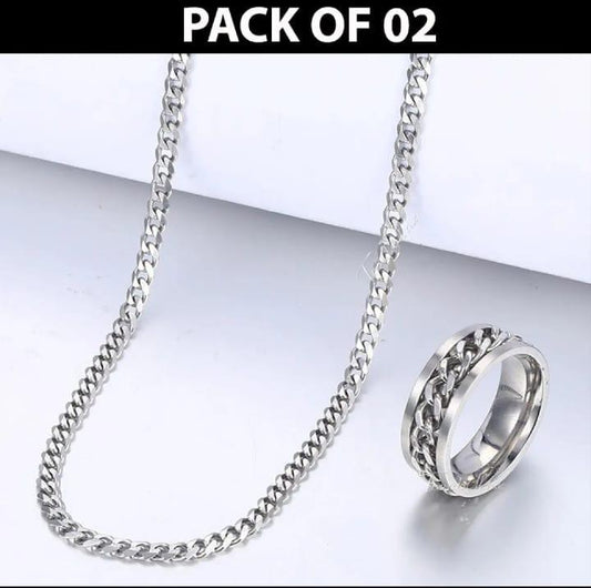  Plain Silver Chain with Ring - Minimalist Jewelry Set
